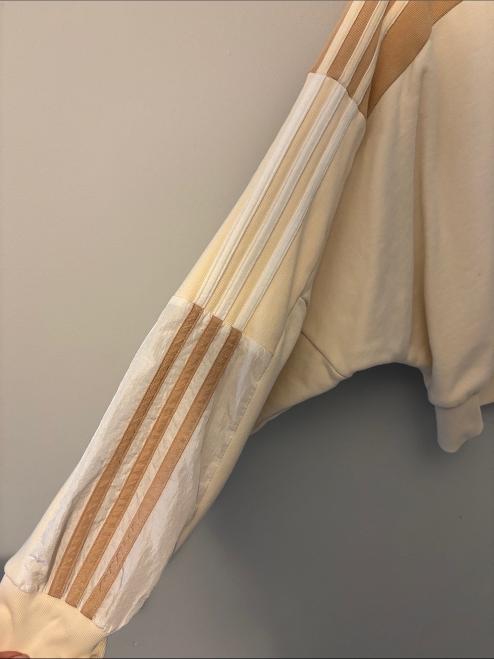 adidas Cream & Tan Cropped Crewneck Sweatshirt with Stripes - Picture 5 of 9